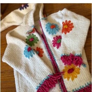 Specialty handmade artisan girls sweater with stocking style hoodie Full zip gir